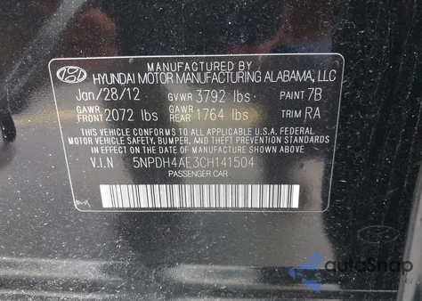2012 Hyundai Elantra Gls from USA, damaged, VIN 5NPDH4AE3CH141504